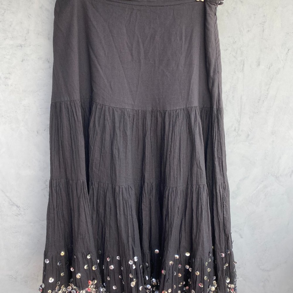 Sweet By Miss Me Black/Dark Gray Circle Skirt Silver Sequins Side Zip S Small